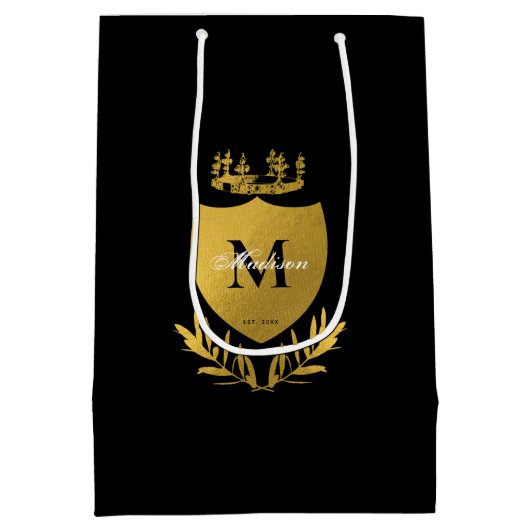 Monogram zwart-gouden koninklijk emblem medium cadeauzakje (Achterkant)