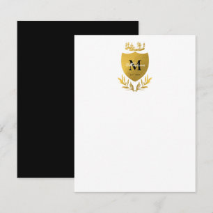 Monogram zwart-gouden koninklijk emblem notitiekaartje
