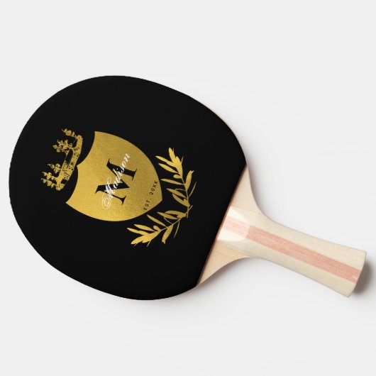 Monogram zwart-gouden koninklijk emblem tafeltennisbatje (Zijkant)