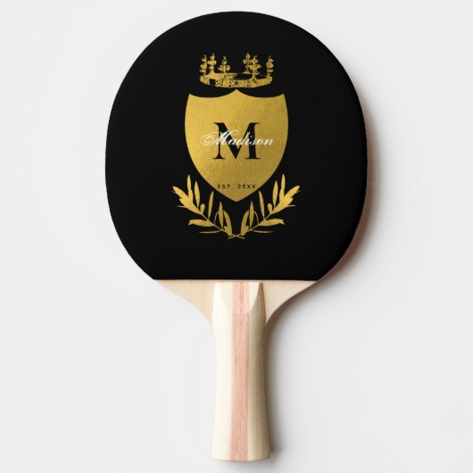 Monogram zwart-gouden koninklijk emblem tafeltennisbatje (Voorkant)
