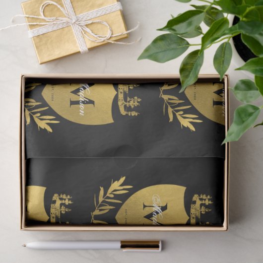 Monogram zwart-gouden koninklijk emblem tissuepapier (Geschenk)