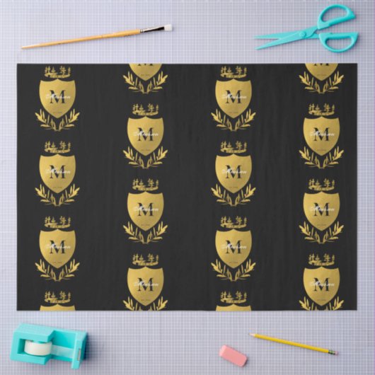Monogram zwart-gouden koninklijk emblem tissuepapier (Craft)