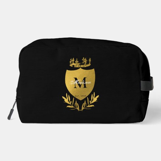 Monogram zwart-gouden koninklijk emblem toilettasje (Achterkant)