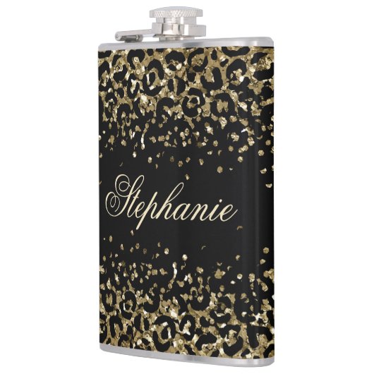Monogram Zwart Gouden Luipaardprint Glitters Trend Heupfles (Links)