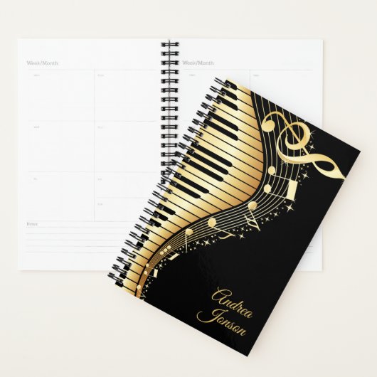 Monogram Zwart-gouden Muzieknoten Ontwerp Planner (Display)
