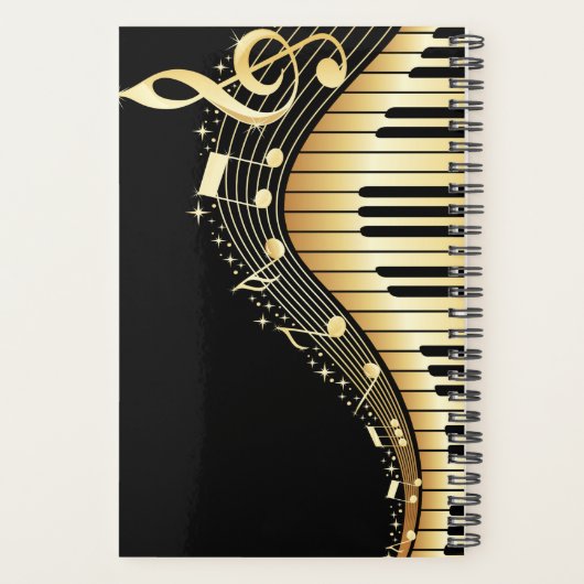 Monogram Zwart-gouden Muzieknoten Ontwerp Planner (Achterkant)