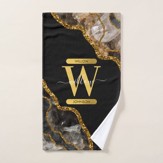 Monogram zwart-goudgrijs bad handdoek (Handdoek)