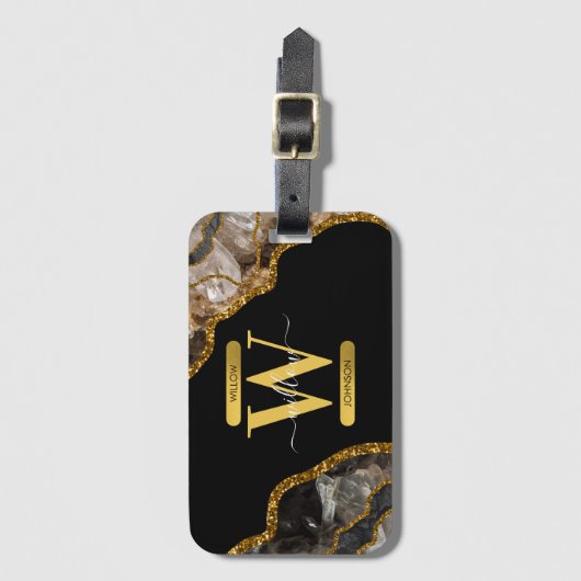 Monogram zwart-goudgrijs bagagelabel (Voorkant (verticaal))