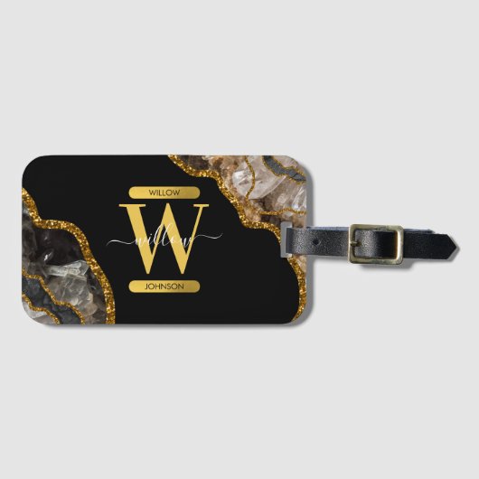 Monogram zwart-goudgrijs bagagelabel (Voorkant (horizontaal))