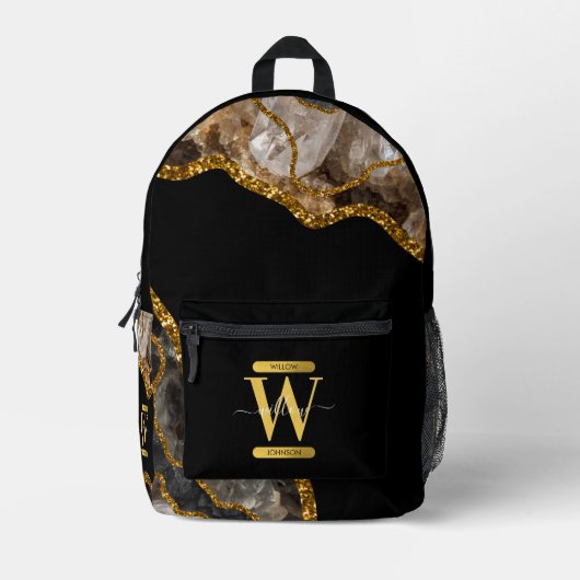 Monogram zwart-goudgrijs bedrukte rugzak (Voorkant)