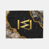 Monogram zwart-goudgrijs fleece deken (Voorkant (Horizontaal))