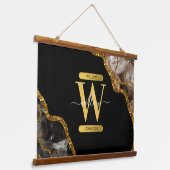 Monogram zwart-goudgrijs hangend wandkleed (Gebogen)