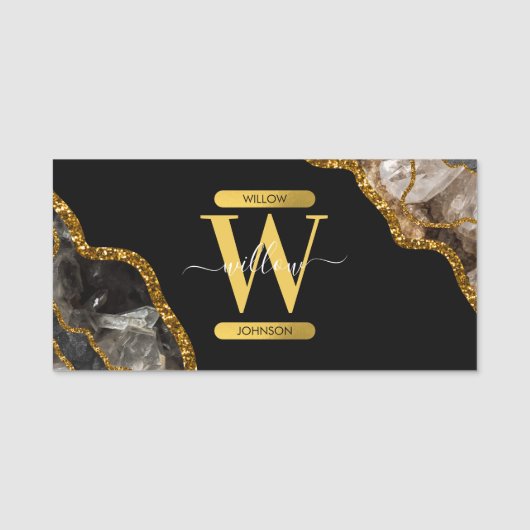 Monogram zwart-goudgrijs naamplaatje (Voorkant)