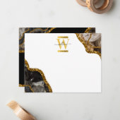 Monogram zwart-goudgrijs notitiekaartje (Voorkant / Achterkant in situ)