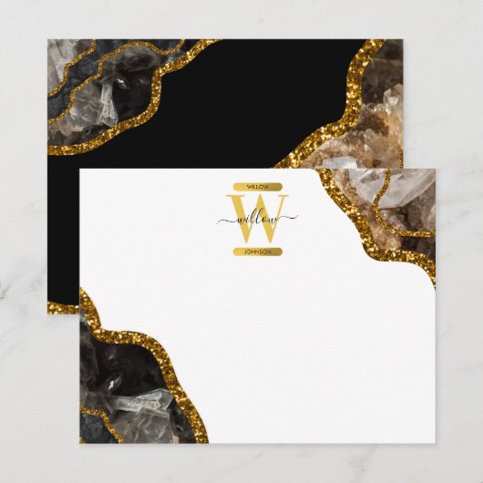 Monogram zwart-goudgrijs notitiekaartje (Voorkant / Achterkant)