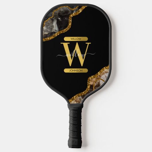 Monogram zwart-goudgrijs pickleball paddle (Achterkant)