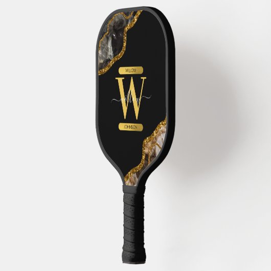 Monogram zwart-goudgrijs pickleball paddle (Links)