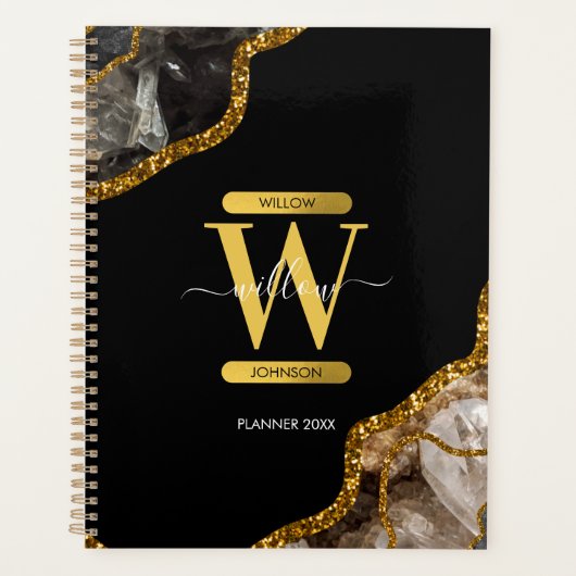 Monogram zwart-goudgrijs planner (Voorkant)