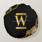 Monogram zwart-goudgrijs rond kussen (Achterkant)