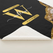 Monogram zwart-goudgrijs sherpa deken (3/4)