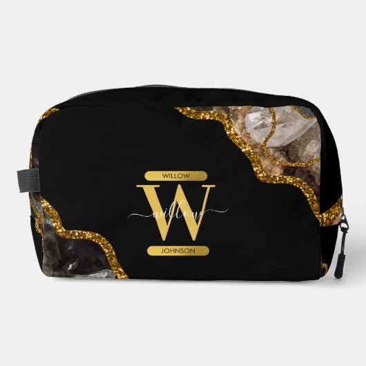 Monogram zwart-goudgrijs toilettasje (Voorkant)