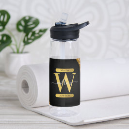 Monogram zwart-goudgrijs waterfles