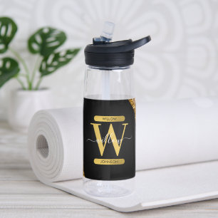 Monogram zwart-goudgrijs waterfles