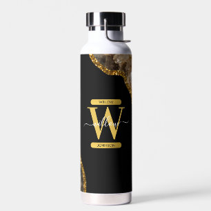 Monogram zwart-goudgrijs waterfles