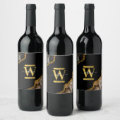 Monogram zwart-goudgrijs wijn etiket (Flessen)