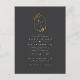 Monogram zwart-goudlef | Moderne fotobruiloft Uitnodiging Briefkaart