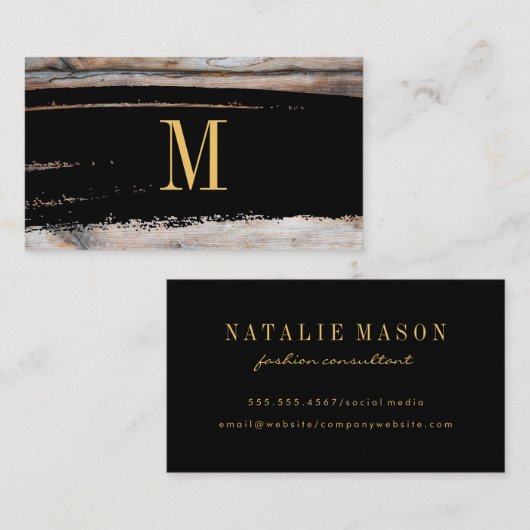 Monogram zwart/goudpenseel | Hout Visitekaartje (Voorkant / Achterkant)