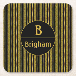 Monogram zwart-goudstrepes gesplitst kartonnen onderzetters