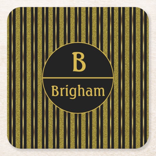 Monogram zwart-goudstrepes gesplitst kartonnen onderzetters (Voorkant)