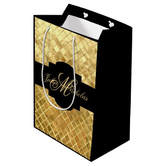 Monogram zwart & goudtas met 50e Jubileum Medium Cadeauzakje (Achterkant Gekanteld)