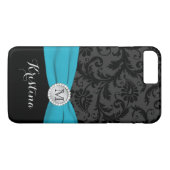 Monogram zwart, grijs, Blue Damask iPhone 7 Hoesje (Achterkant (Horizontaal))