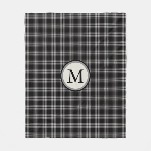 Monogram zwart grijs en wit speldenpatroon fleece deken (Voorkant)