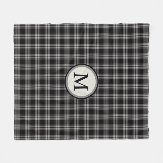 Monogram zwart grijs en wit speldenpatroon fleece deken (Voorkant (Horizontaal))