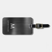 Monogram zwart grijs Faux metaal staal gestileerd Bagagelabel (Voorkant horizontaal)
