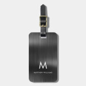 Monogram zwart grijs Faux metaal staal gestileerd Bagagelabel (Voorkant verticaal)
