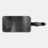 Monogram zwart grijs Faux metaal staal gestileerd Bagagelabel (Achterkant horizontaal)