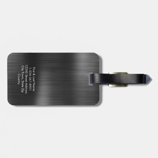 Monogram zwart grijs Faux metaal staal gestileerd Bagagelabel (Achterkant horizontaal)