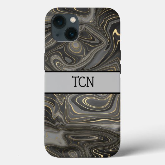 Monogram Zwart Grijs Goud Marmer Agaat Strata Case-Mate iPhone Case (Achterkant)