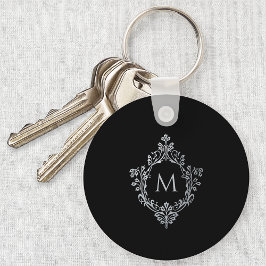 Monogram Zwart Grijs Initiaal  Elegant Crest Sleutelhanger