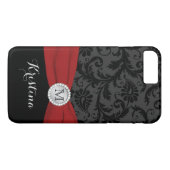 Monogram zwart, grijs, Red Damask iPhone 7 Hoesje (Achterkant (Horizontaal))