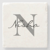 Monogram zwart grijs Script Name Initiaal Stenen Onderzetter (Voorkant)