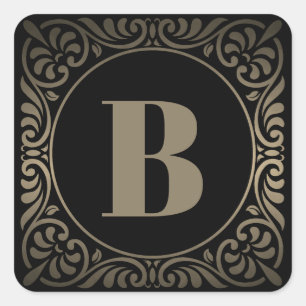 Monogram Zwart Grijs Vierkante Sticker