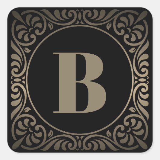 Monogram Zwart Grijs Vierkante Sticker (Voorkant)