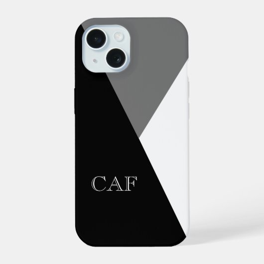 Monogram Zwart Grijs Wit Geometrisch Minimalistisc iPhone 15 Case (Achterkant)