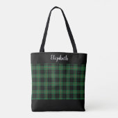 Monogram Zwart Groen Rood Tartan Plaid Horloge Pla Tote Bag (Achterkant)