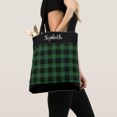 Monogram Zwart Groen Rood Tartan Plaid Horloge Pla Tote Bag (Dichtbij)